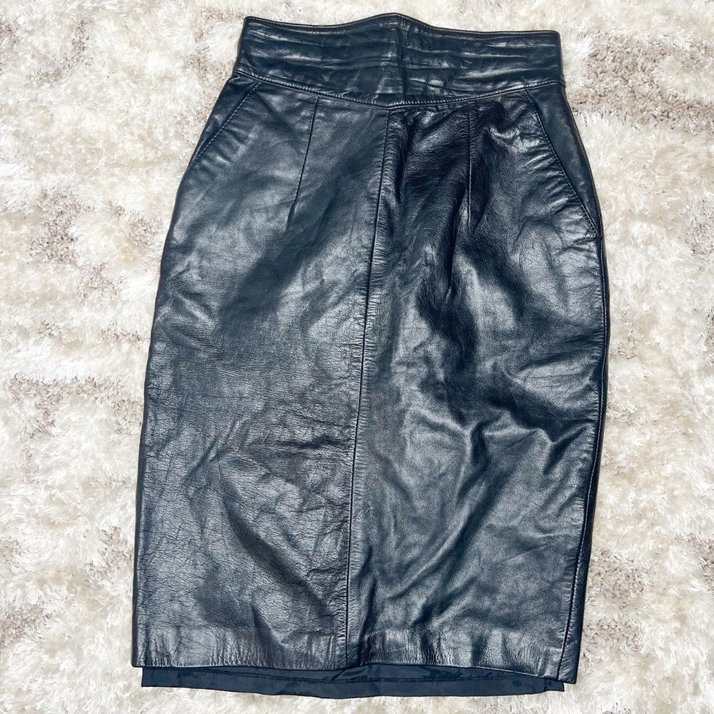 Vintage Leather Pencil Mini Skirt XS